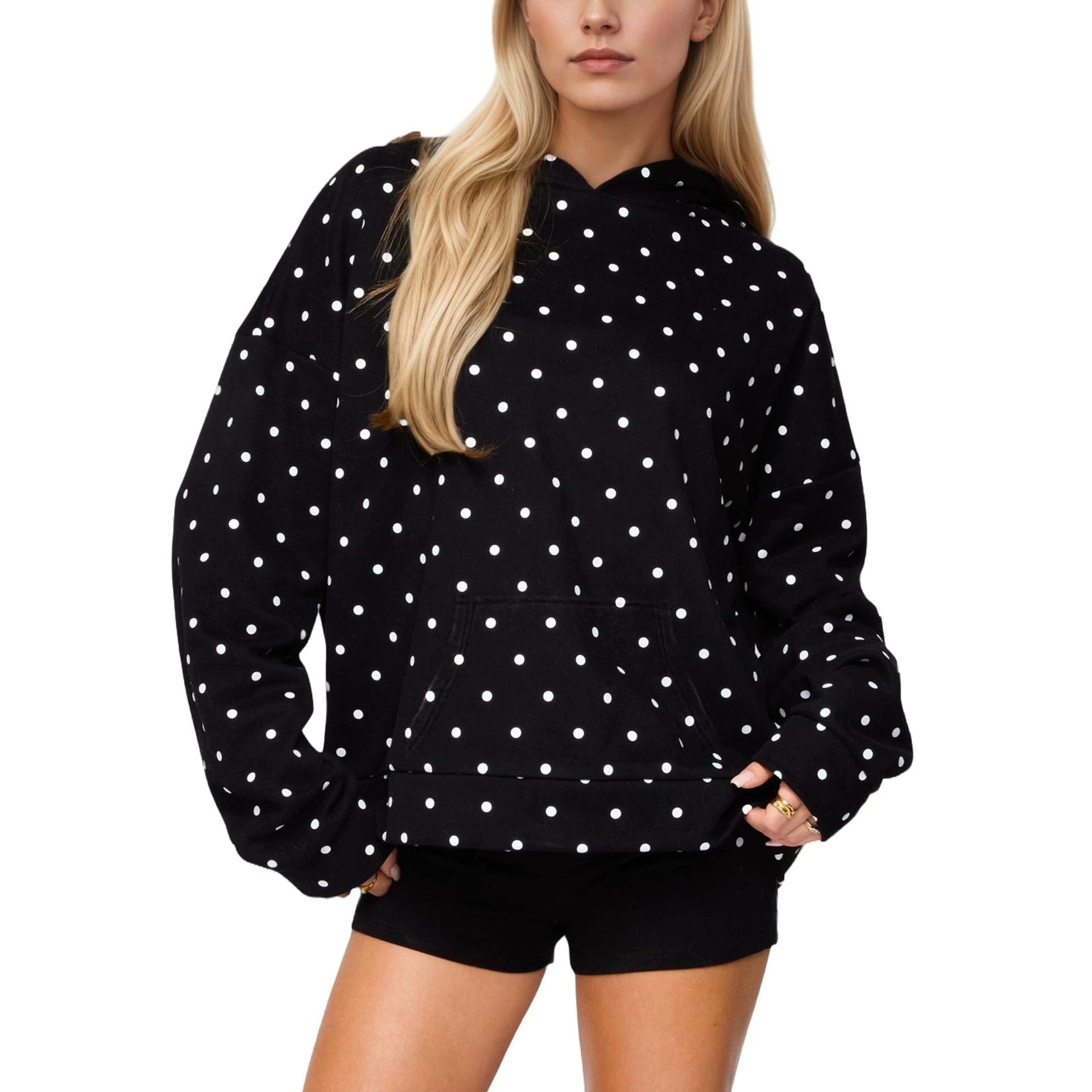 Gepunktetes Kapuzen-Sweatshirt für Damen