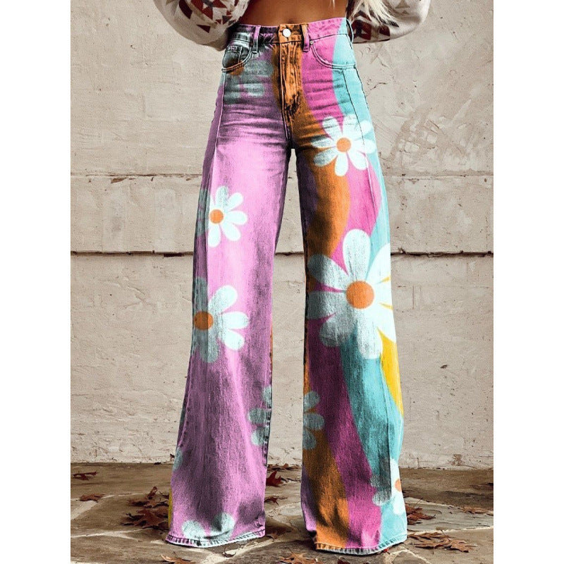 High-Waist Jeans mit weitem Bein & Print – Bild 8 | LuxeStyle