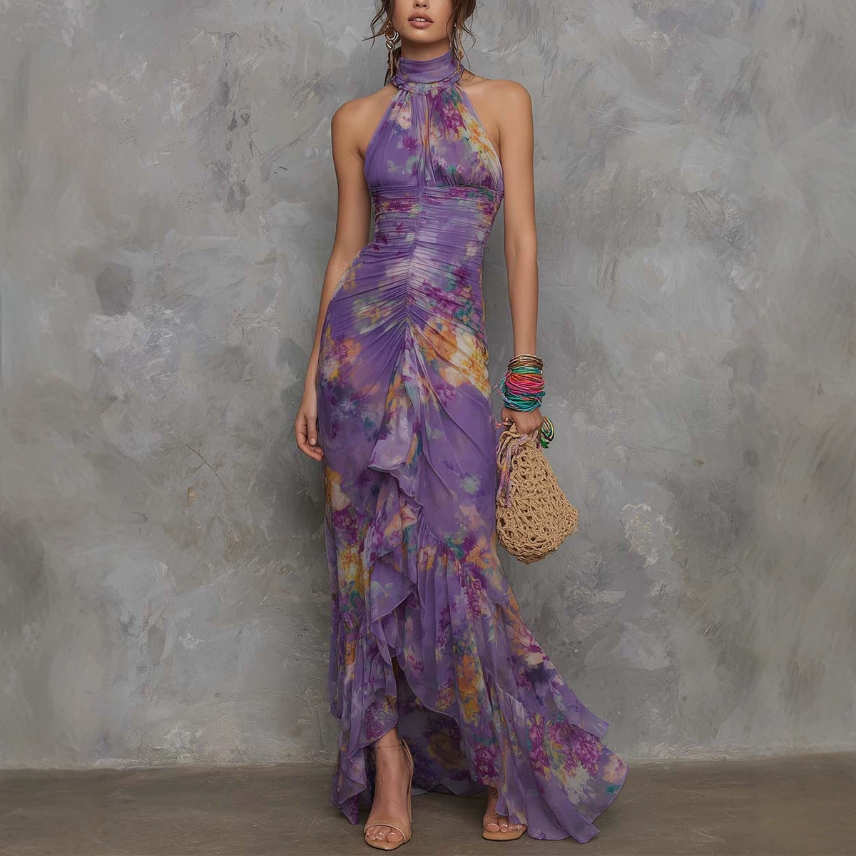 Asymmetrisches Wickelkleid mit Farbblock-Print – Bild 4 | LuxeStyle