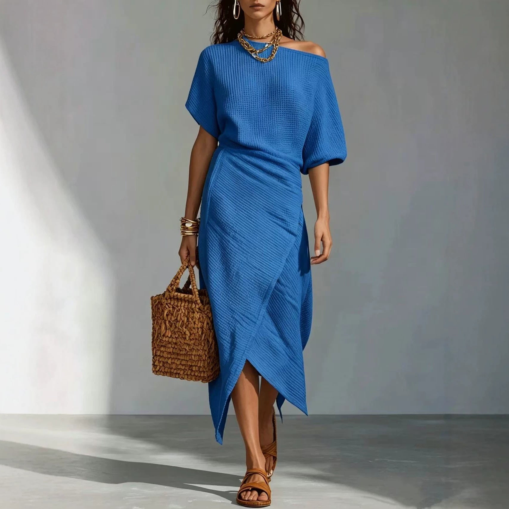 Casual Kleid mit Schlitz und unregelmässigem Saum