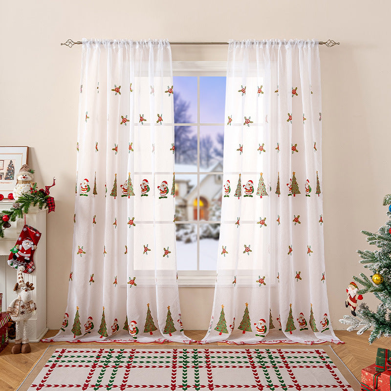 Weihnachtsvorhang mit Christbaum-Stickerei