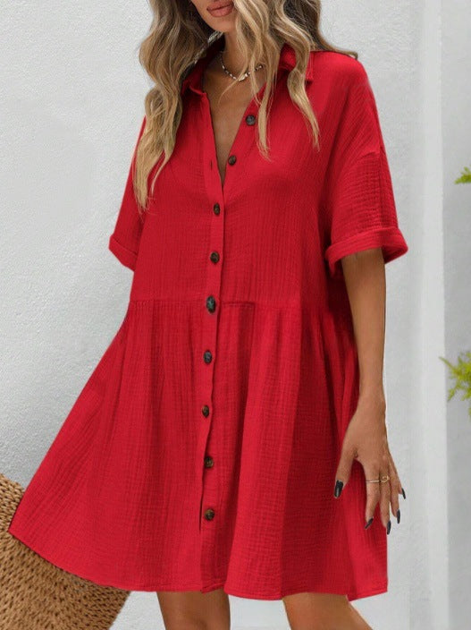Midi-Kleid aus Baumwoll-Leinen-Mix mit Knopfleiste