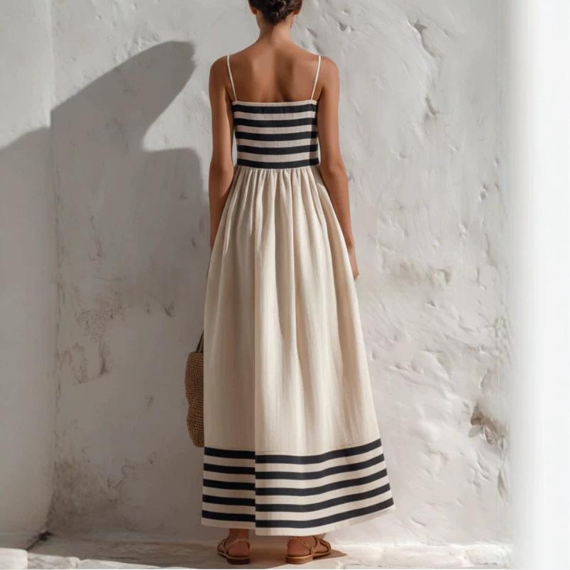 Gestreiftes Leinen-Patchwork Slipdress