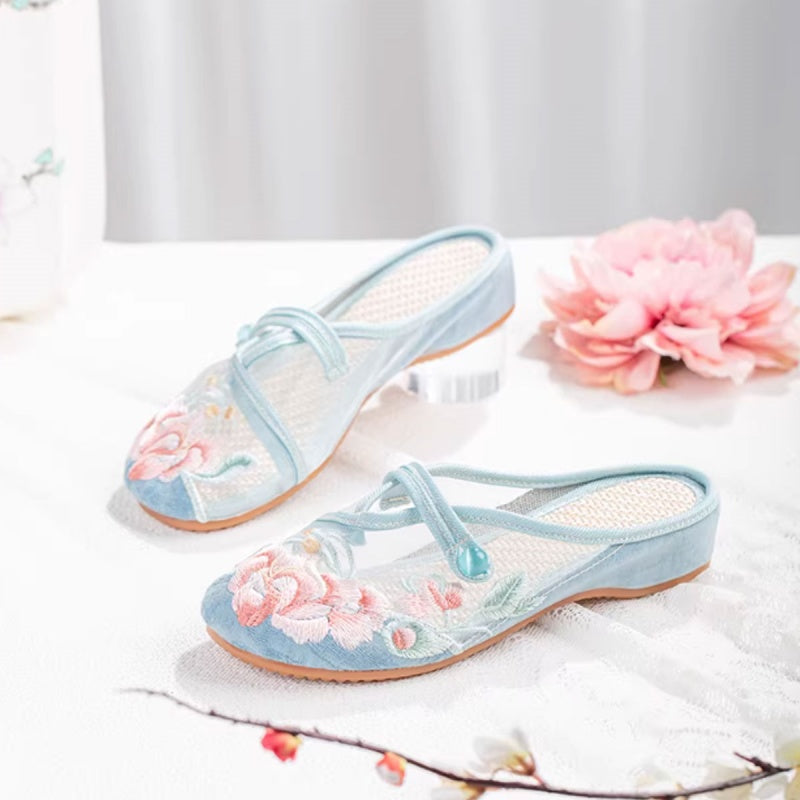 Sommer Mesh Sandalen mit Blumenstickerei