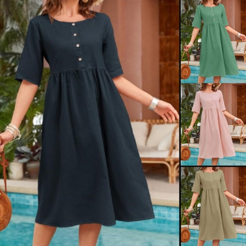 Casual A-Linien Kleid mit Rundhals & Taschen – Bild 2 | LuxeStyle