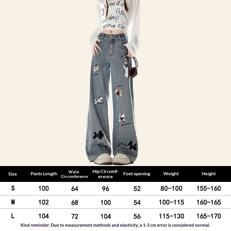 Rustikale Bestickte Denim Jeans mit Hundemotiv