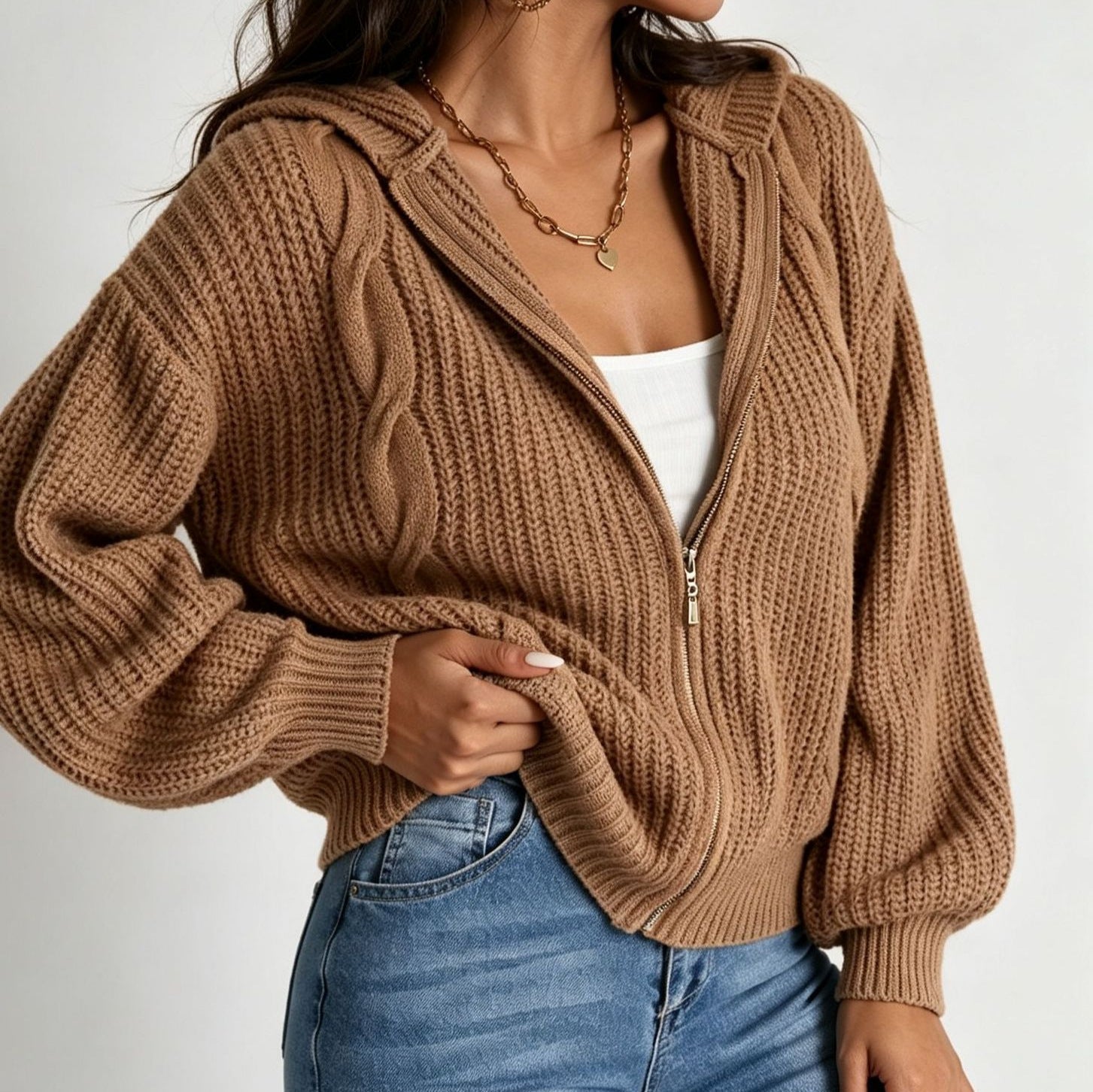 Hooded Cardigan aus Strick