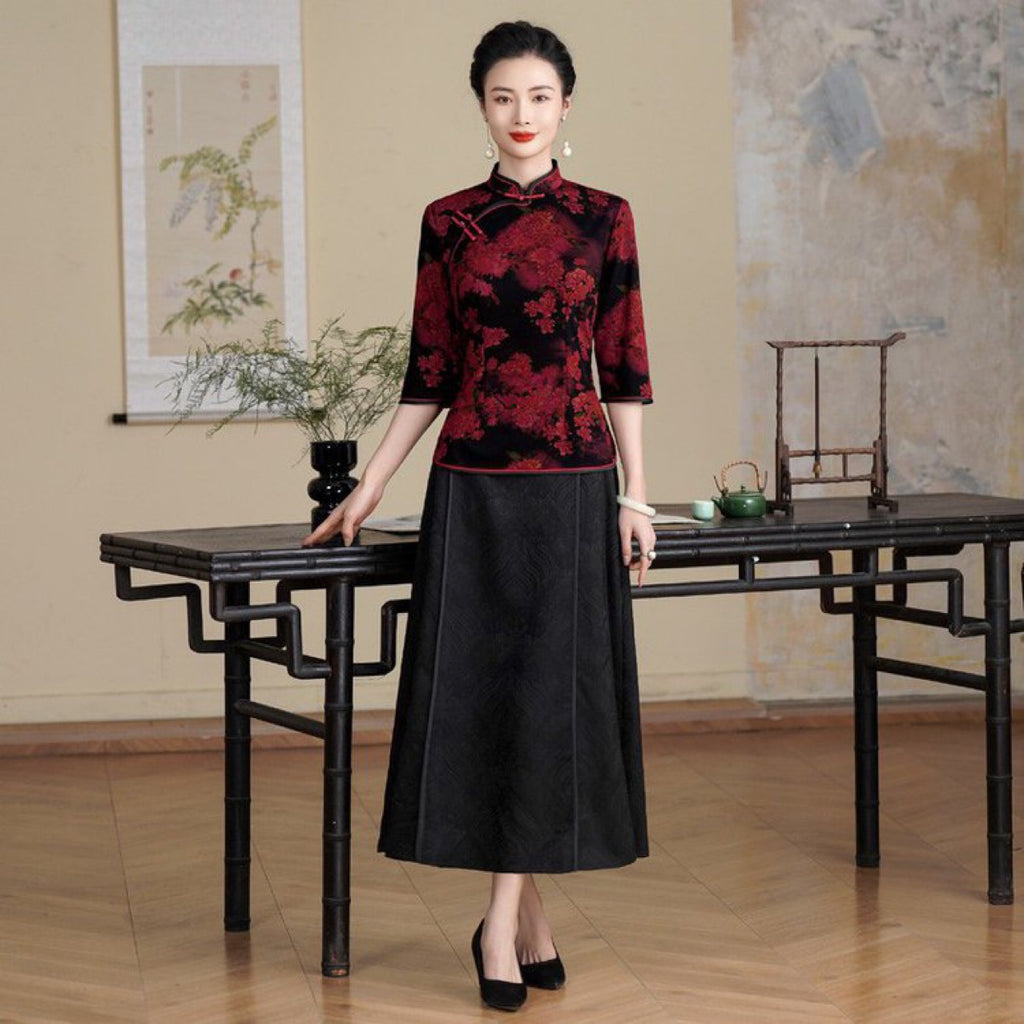Vintage Slim-Fit Top mit Froschknöpfen
