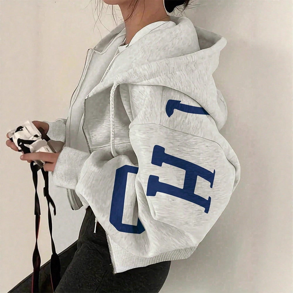 Freizeit-Sweatshirt mit Print und Reissverschluss