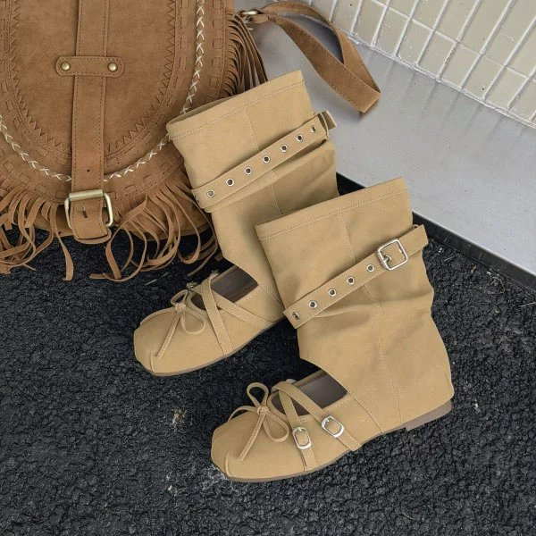 Ballett-Sandalen-Boots mit Gürtelverschluss und innere Höhe