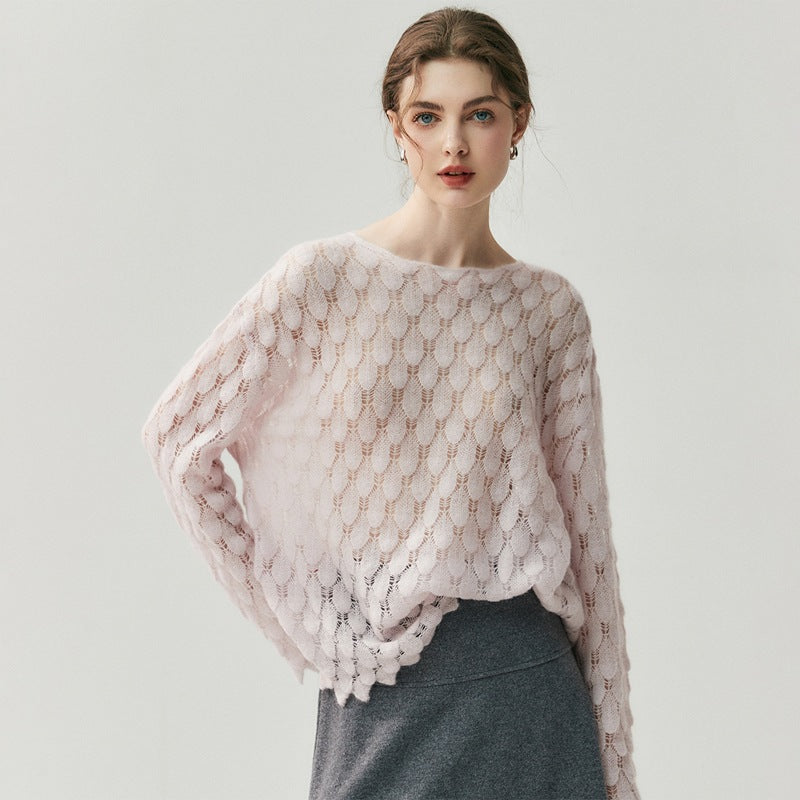 Cashmere-Pullover mit Feder-Design