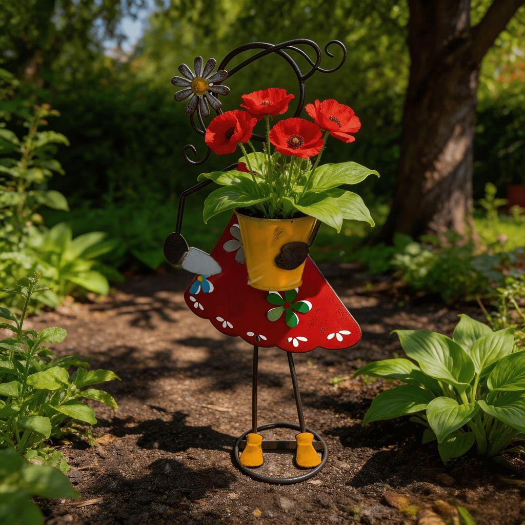 Blumentopf-Figur aus bemaltem Schmiedeeisen