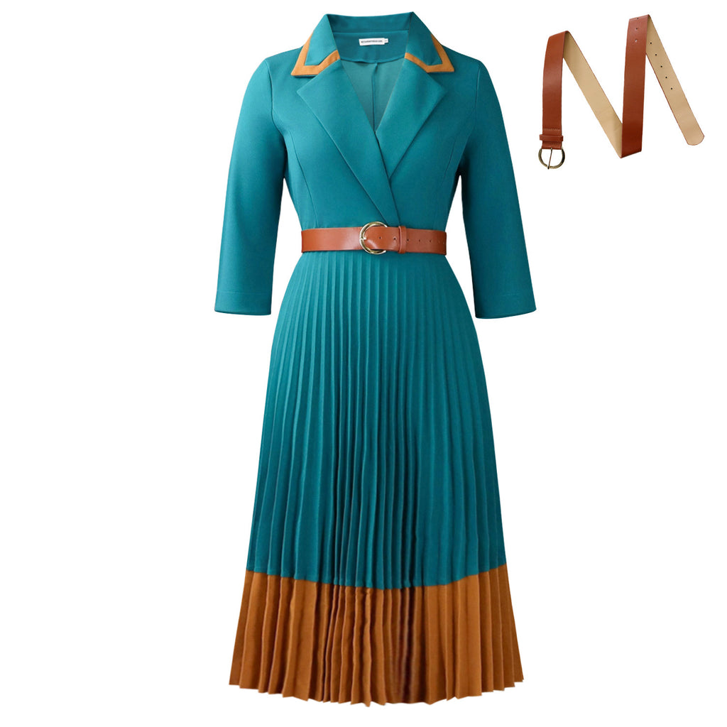 Faltenrock-Kleid mit Gürtel, hoher Taillierung – Bild 9 | LuxeStyle