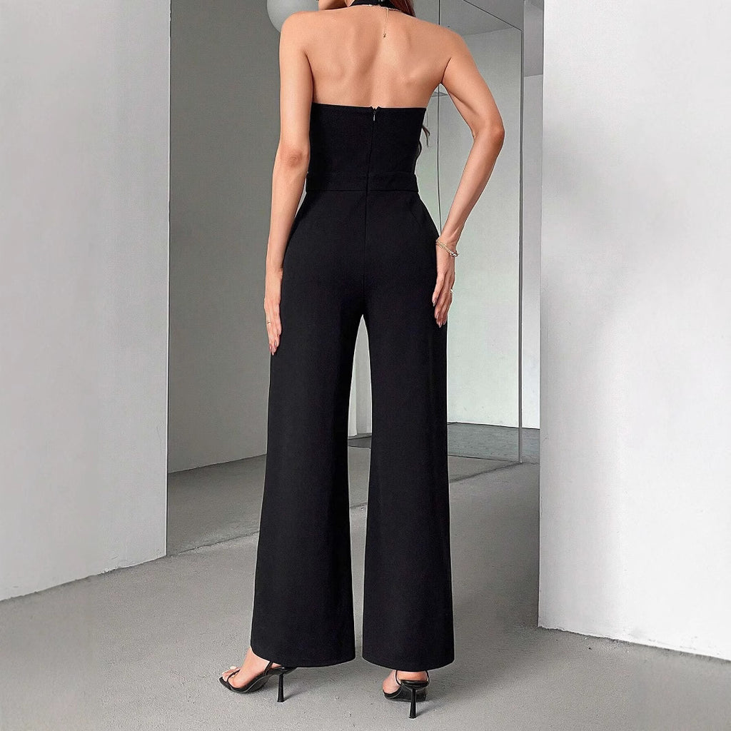 Eleganter Halter Jumpsuit Schwarz-Weiss