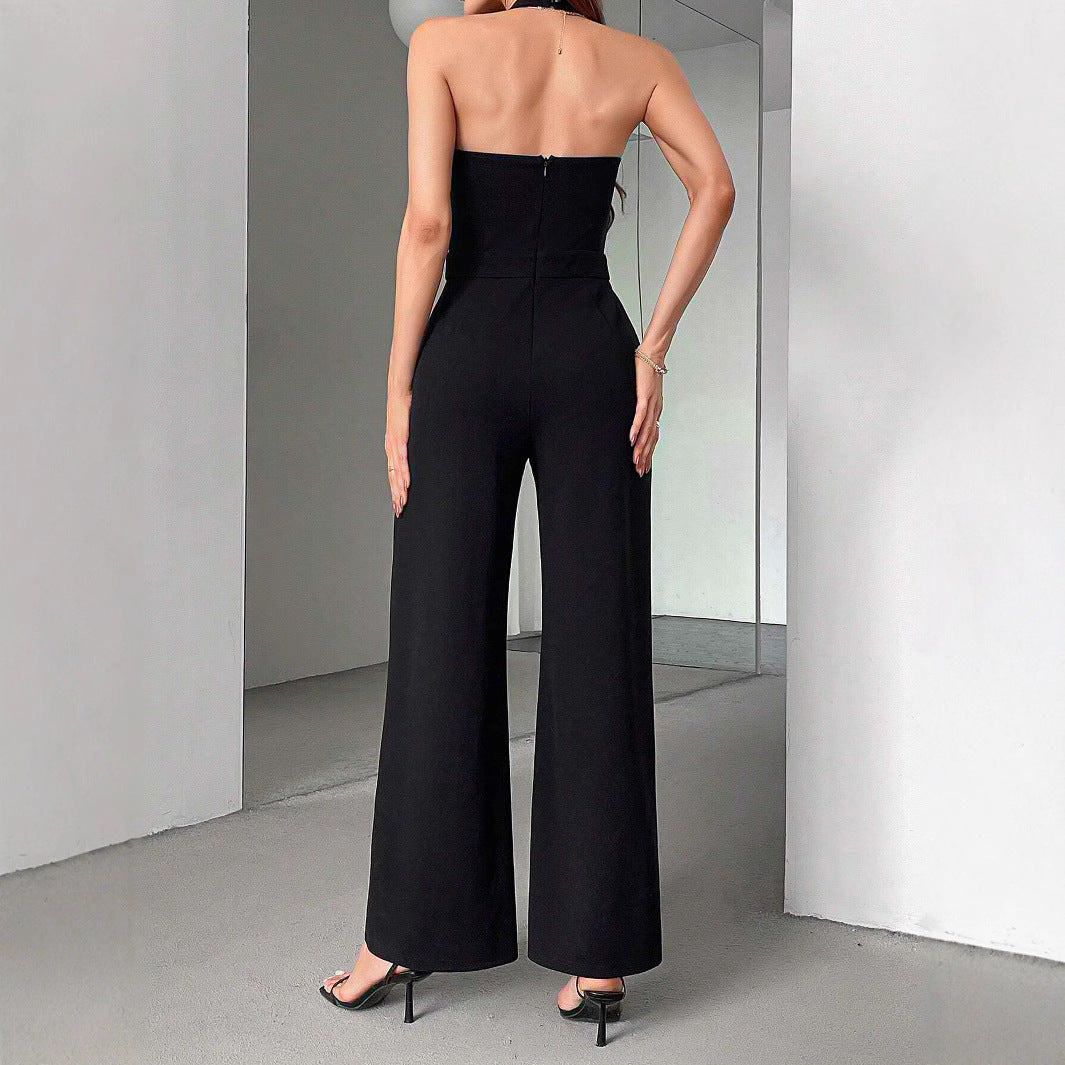 Eleganter Halter Jumpsuit Schwarz-Weiss