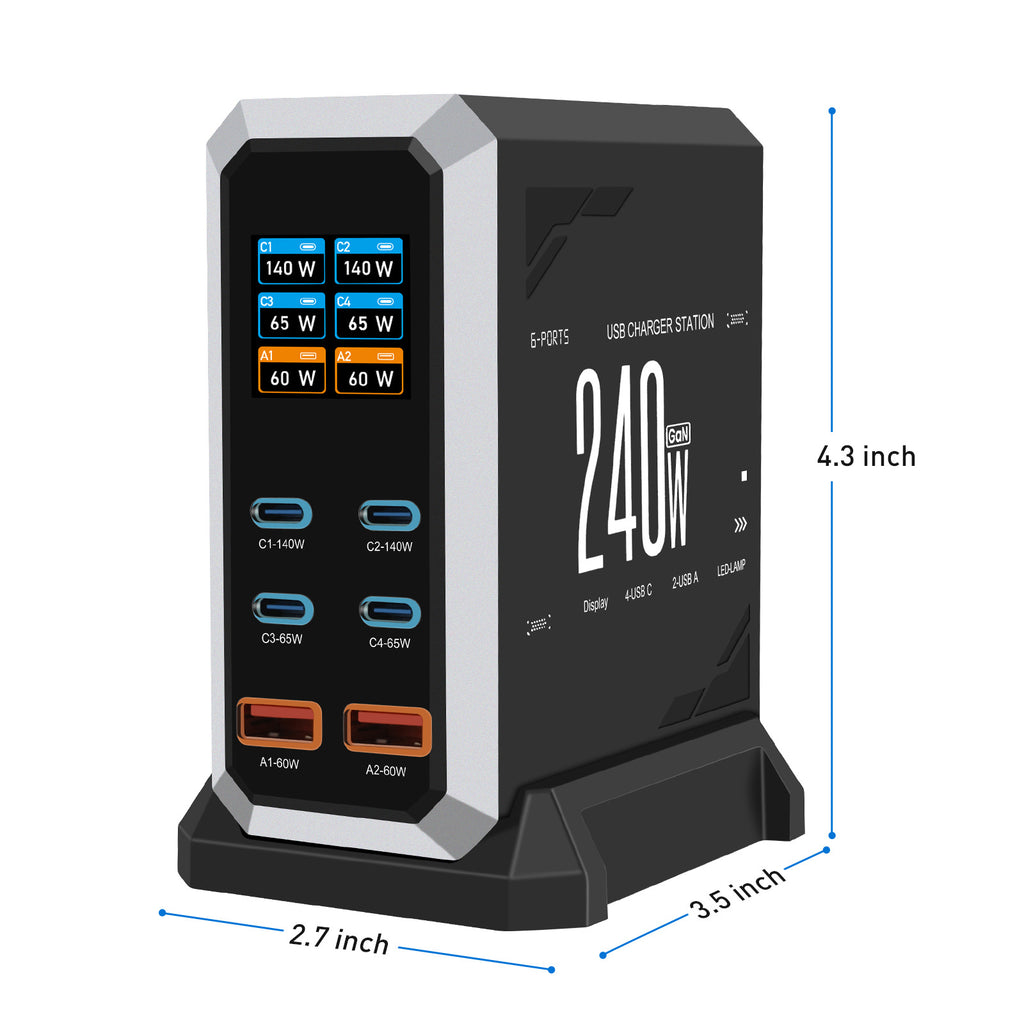 Multi-Port USB-Ladegerät mit 240W und Display