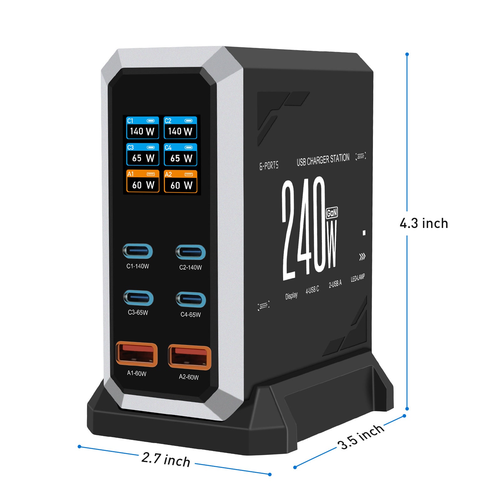 Multi-Port USB-Ladegerät mit 240W und Display