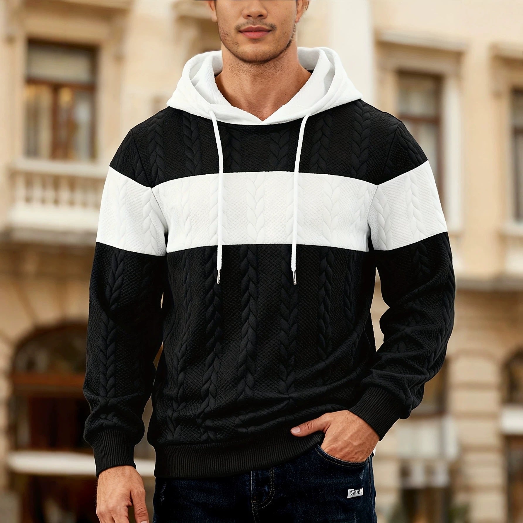 Herren Sweatshirt mit Farbfeldern und Jacquard-Wirkung