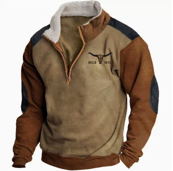 Langarm-Hoodie mit Rundhalsausschnitt, Halbzipper, Fleece-Einlage | LuxeStyle