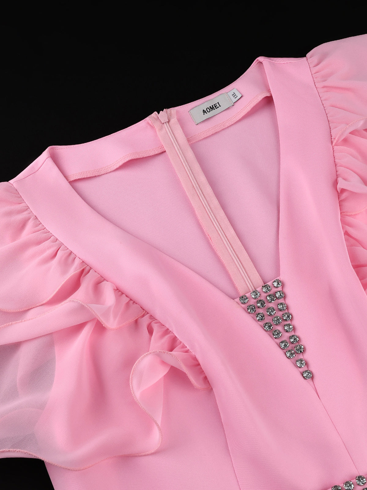 Damen-Kleid mit V-Ausschnitt und Rüschenärmeln – Bild 2 | LuxeStyle