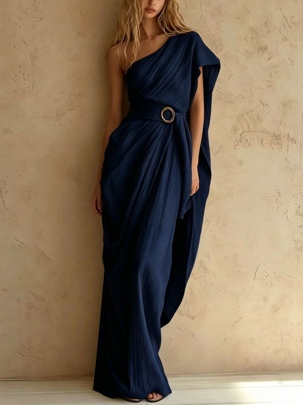 Elegantes Baumwoll-Leinen One-Shoulder Kleid – Bild 9 | LuxeStyle