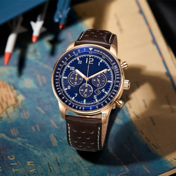 Zwei-Farb-Chronograph-Uhr mit Lederarmband – Bild 5 | LuxeStyle