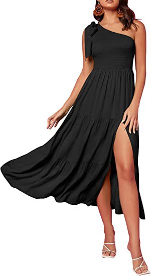 One-Shoulder Plissee-Kleid mit Schlitz