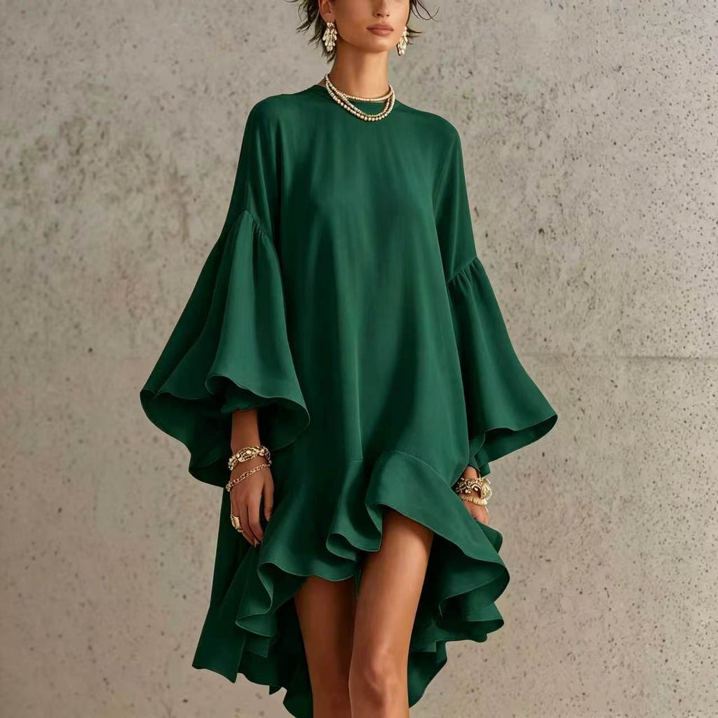Asymmetrisches Chiffonkleid mit Puffärmeln – Bild 10 | LuxeStyle