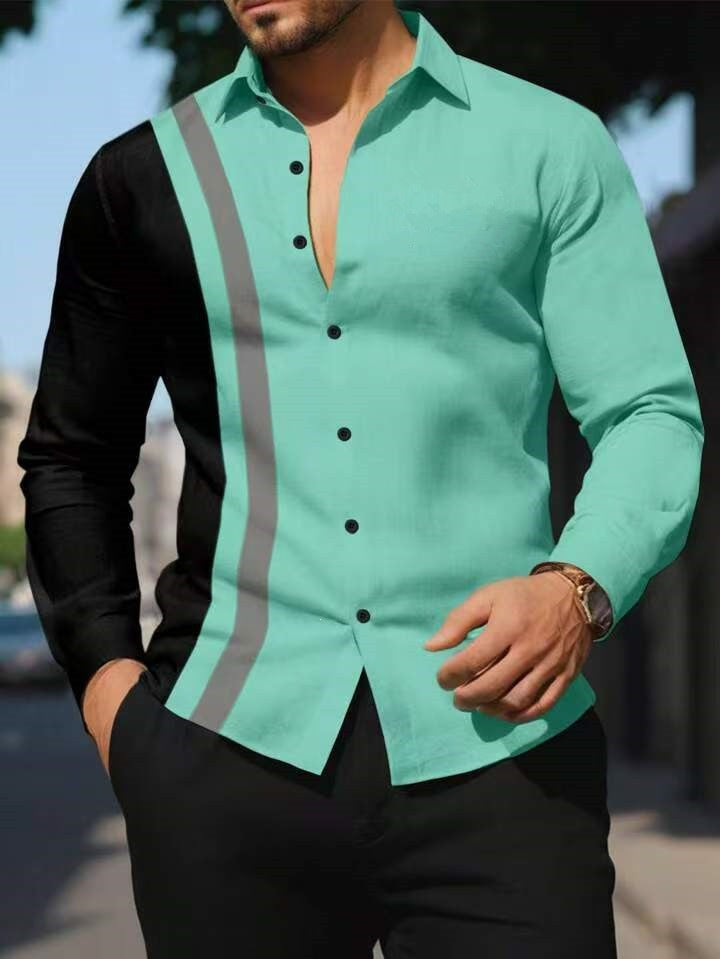 Color-Block Langarmhemd für Herren – Bild 3 | LuxeStyle