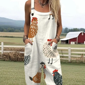 Sommer-Jumpsuit mit Print und Hosenträgern