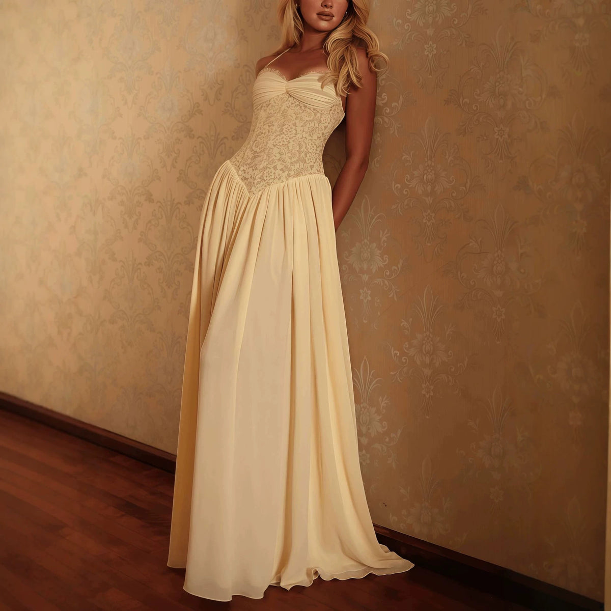 Elegantes Off-Shoulder Maxikleid mit Spitze – Bild 5 | LuxeStyle