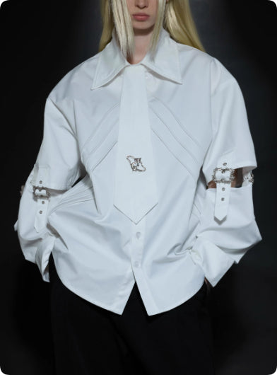 Weisses Langarmhemd mit Cutouts – Bild 2 | LuxeStyle