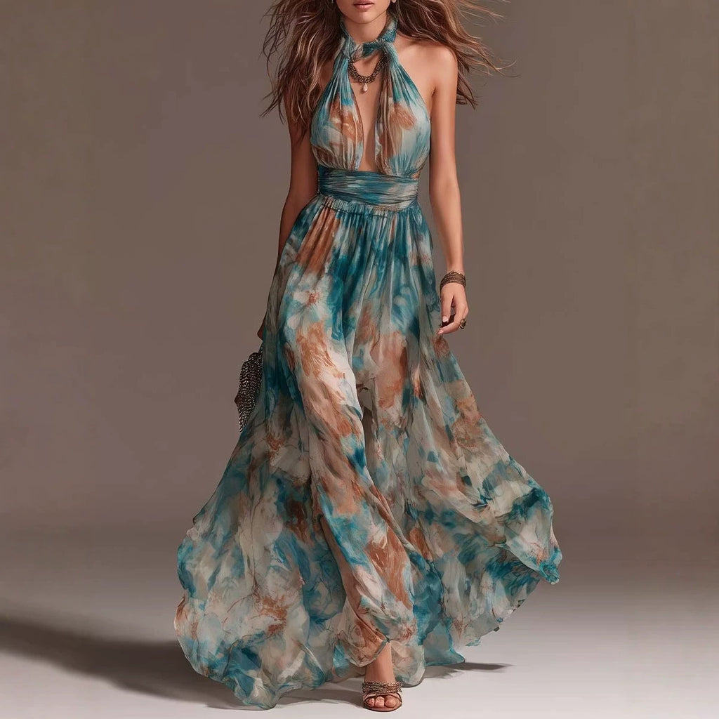 Halterneck Maxikleid mit Blumenmuster – Bild 5 | LuxeStyle