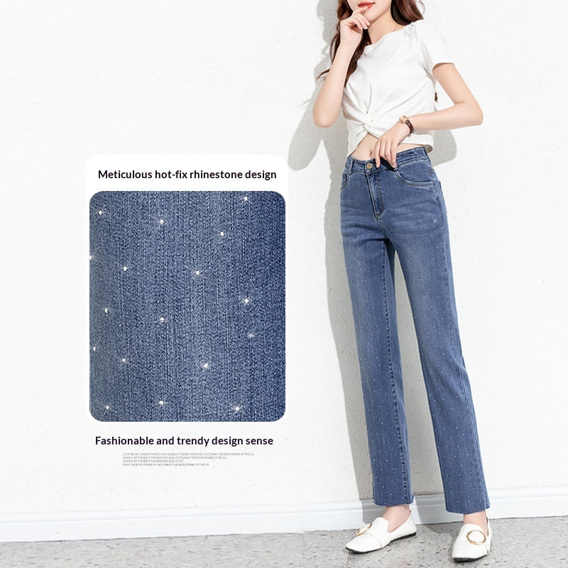 Dünne, diamantbesetzte Straight-Leg-Hosen