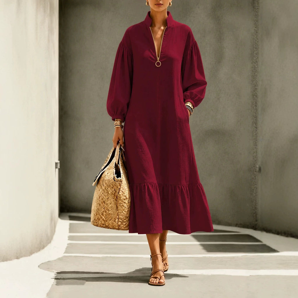 Schlanker Swing-Kleid in Weinrot – Bild 2 | LuxeStyle