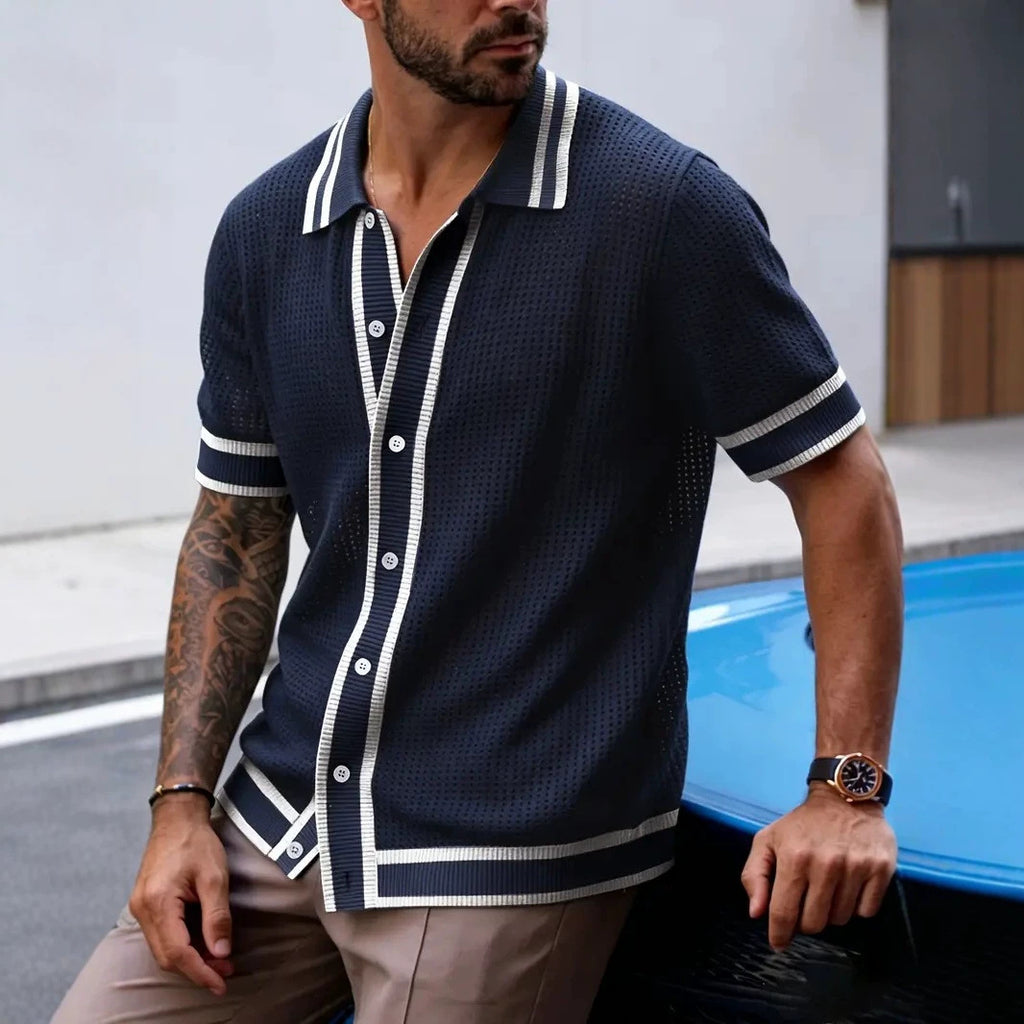Strickhemd für Herren mit Revers und kurzen Ärmeln
