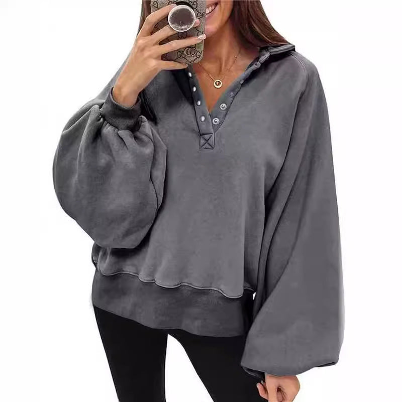 Sportlicher Oversize Pullover mit Knopfleiste