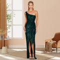 Einseitig Schulter Gepflastertes Gerafftes Damenkleid