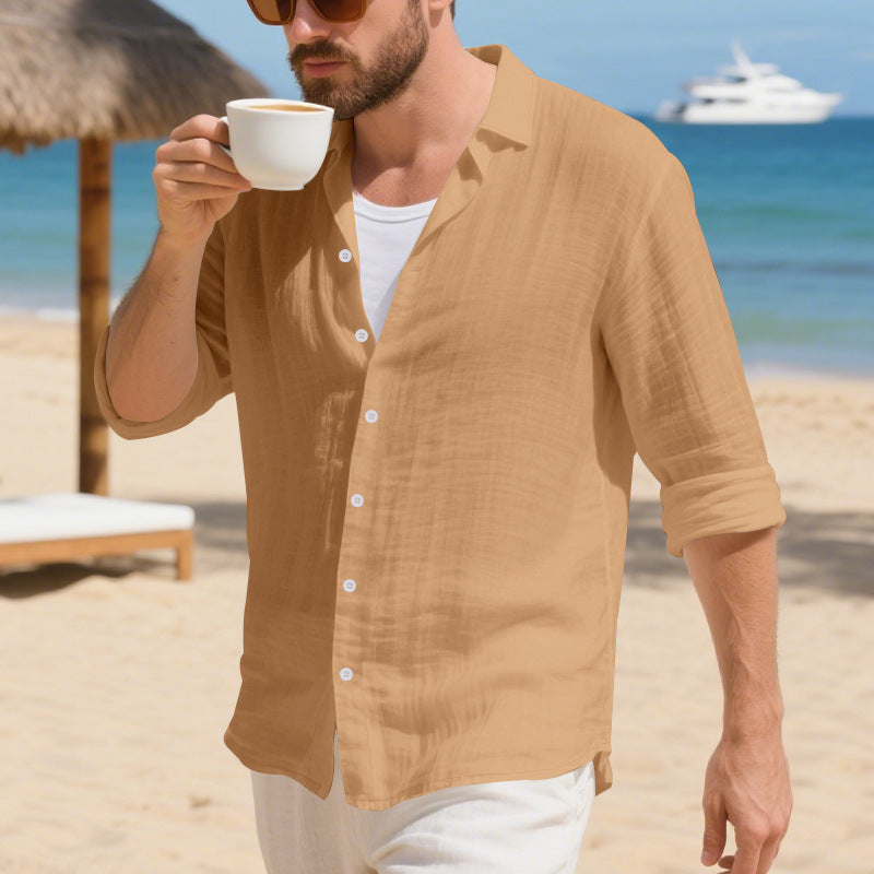 Herren Langarmhemd Casual Leinen