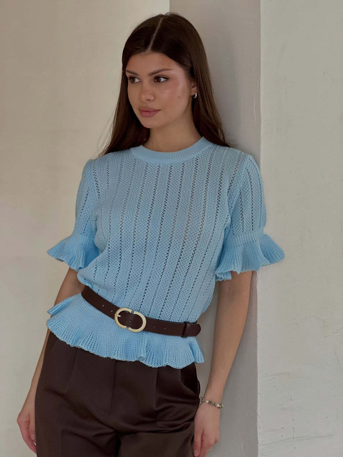 Sommerliches Stricktop mit Rüschen und 3/4-Ärmeln – Bild 8 | LuxeStyle
