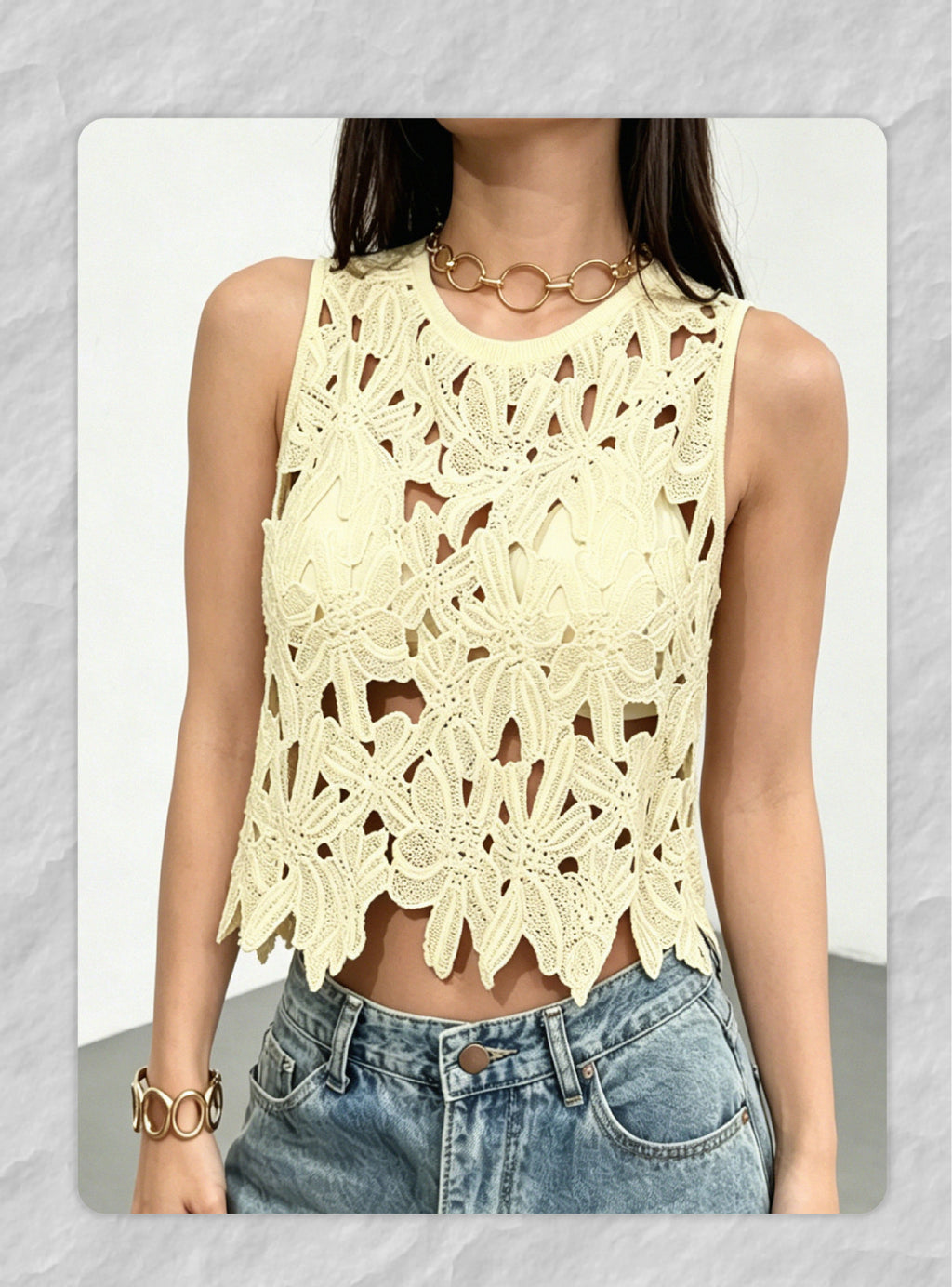 Ärmelloses Sommer-Tanktop mit Häkel-Detail