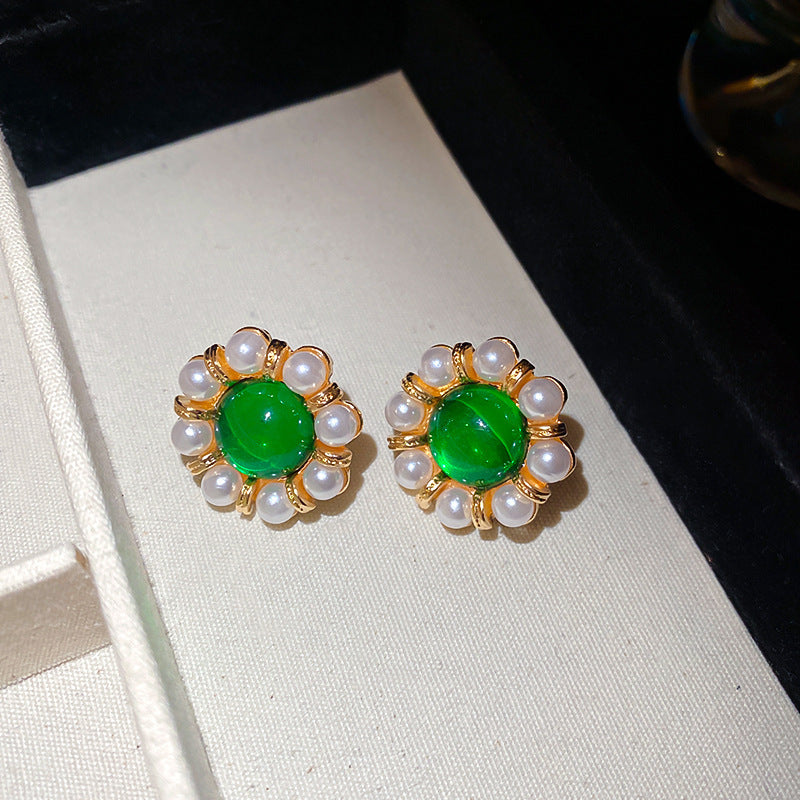 Chinesische Emaille Blumen Ohrringe mit Perle – Ansicht 4