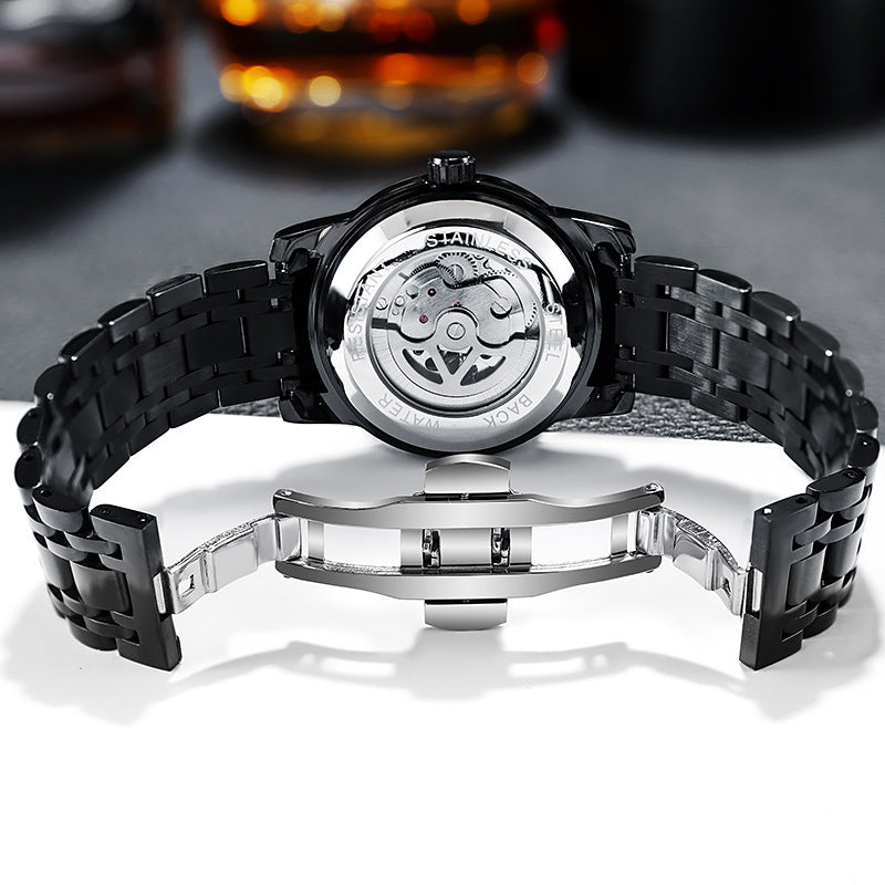 Luminous Sonne Mond Stern Herren-Mechanische Uhr