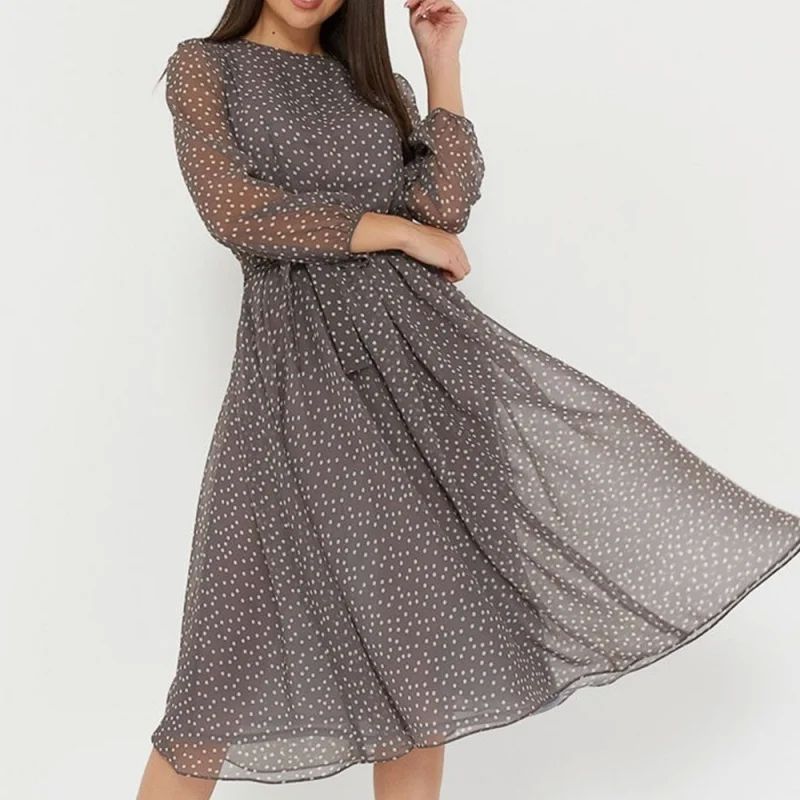 Polkadot-Crewneck-Kleid mit langen Ärmeln – Bild 6 | LuxeStyle