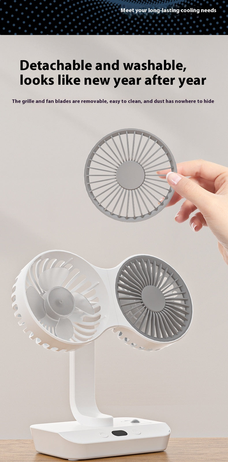 Multifunktionaler Dual-Kopf Ventilator mit Licht – Bild 3 | LuxeStyle