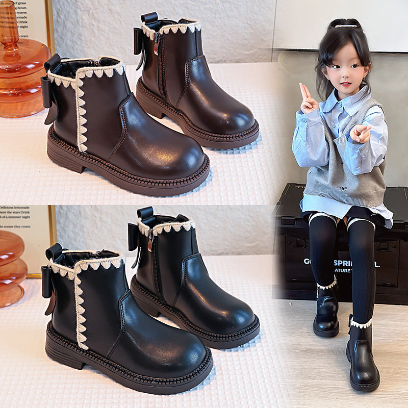Mädchen-Lederstiefel mit Samtfutter