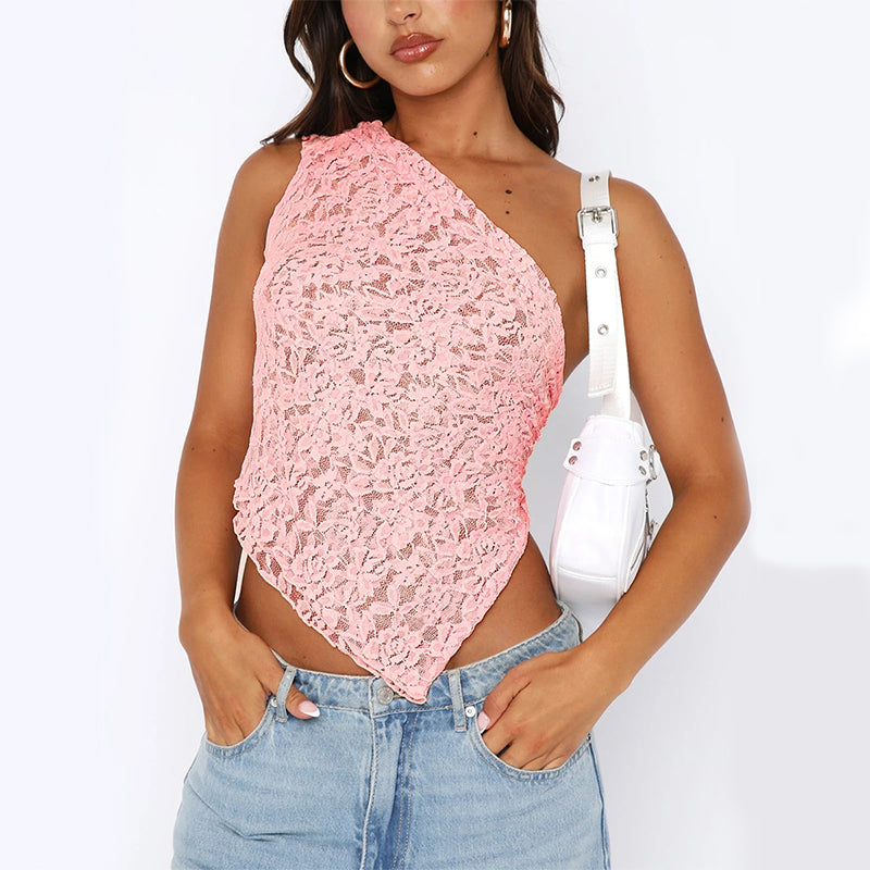 Lace Backless Top mit asymmetrischem Ausschnitt