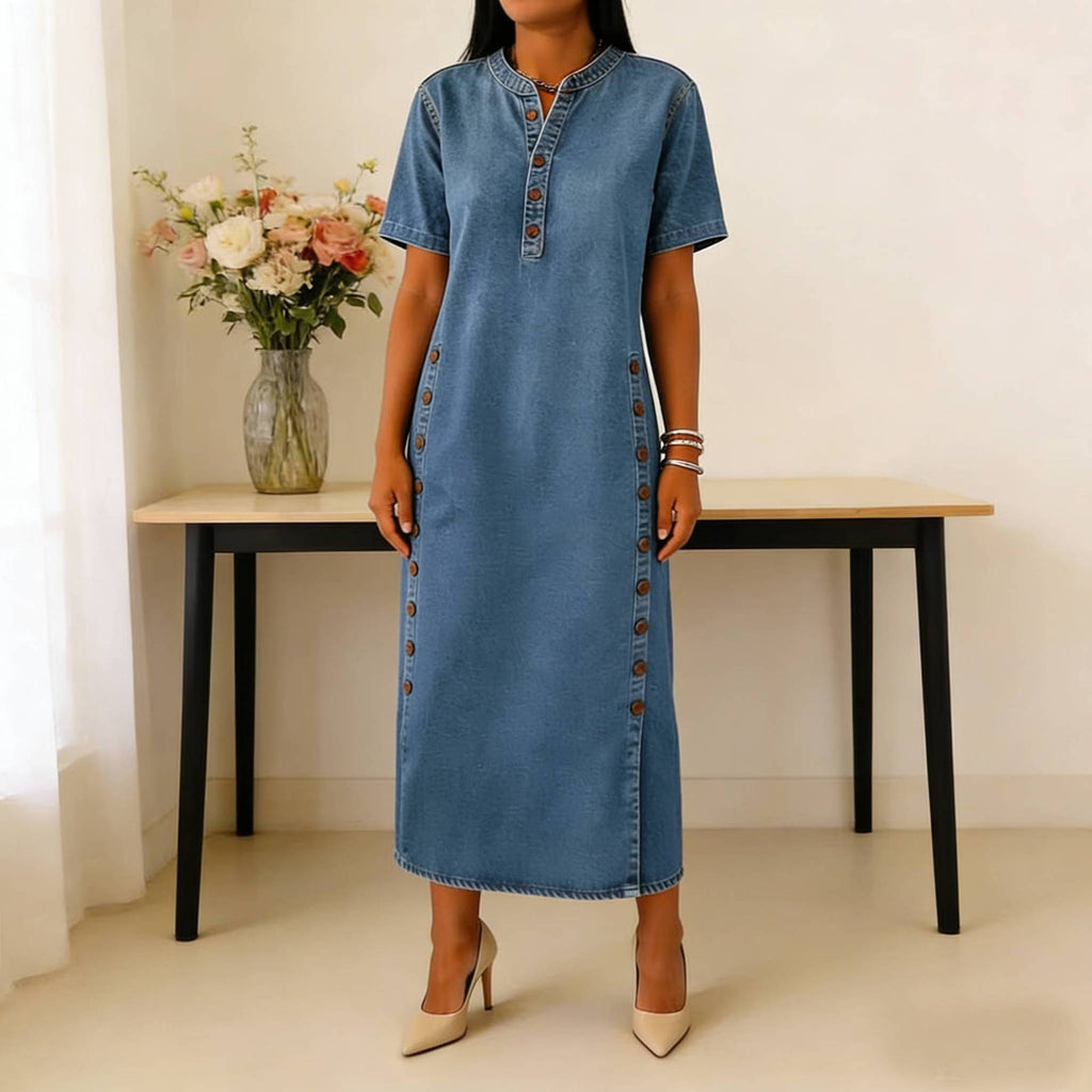 Blauer Casual-Denim-Kleid