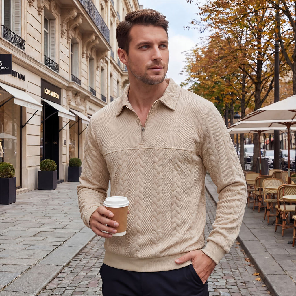Jacquard Patchwork Half-Zip Polo-Shirt – Bild 3 | LuxeStyle