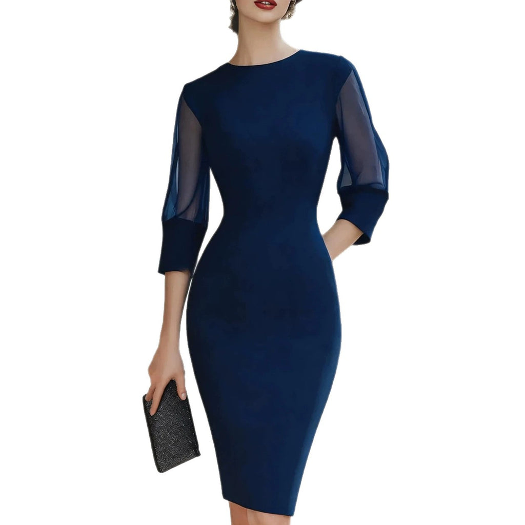 Elegantes Mesh-Panel Kleid mit 3/4-Ärmeln – Bild 5 | LuxeStyle